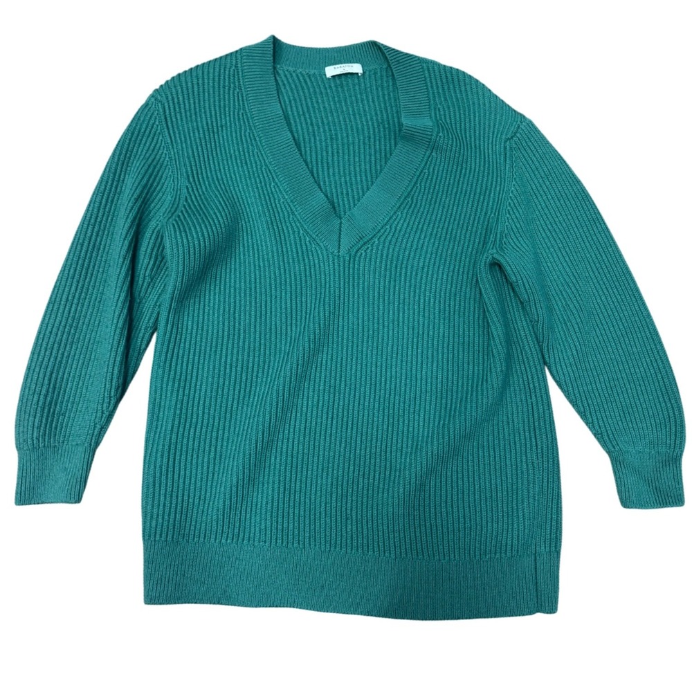 Babaton Aritzia Merino Wool Knit V-Neck Sweater M Green Minimalist Cozy Softcore